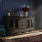 Premium Dark Wood Sideboard with Glass Doors & Drawer Storage
