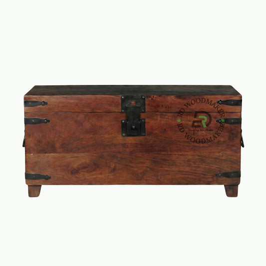CLASSIC SHEESHAM WOOD STORAGE TRUNK WITH METAL ACCENTS