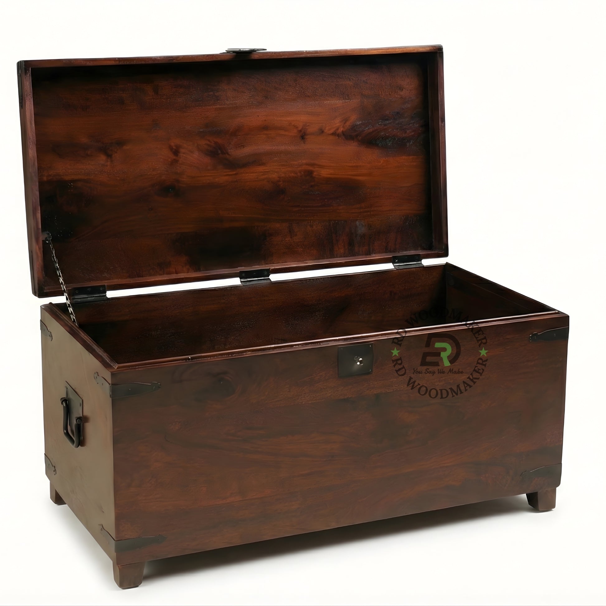 CLASSIC SHEESHAM WOOD STORAGE TRUNK WITH METAL ACCENTS