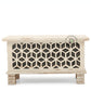 DISTRESSED WHITE GEOMETRIC CUTWORK WOODEN STORAGE TRUNK