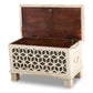 DISTRESSED WHITE GEOMETRIC CUTWORK WOODEN STORAGE TRUNK