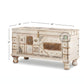 HANDCRAFTED PATCHWORK CARVED WOODEN STORAGE TRUNK WITH METAL ACCENTS