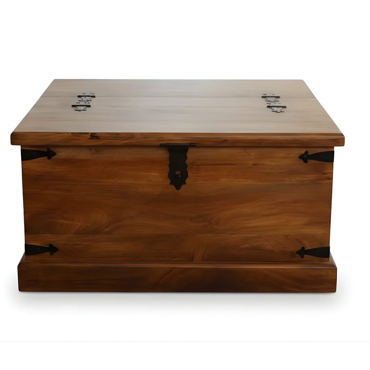 CLASSIC SOLID WOOD STORAGE TRUNK WITH METAL BRACKETS AND LOCK