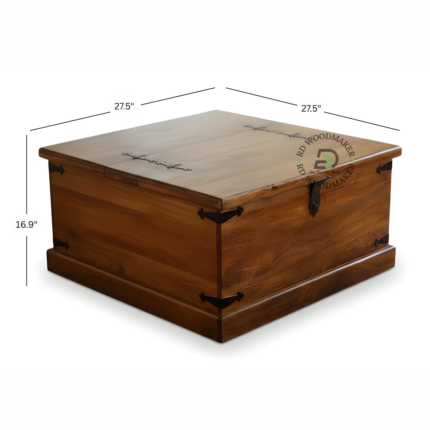 CLASSIC SOLID WOOD STORAGE TRUNK WITH METAL BRACKETS AND LOCK