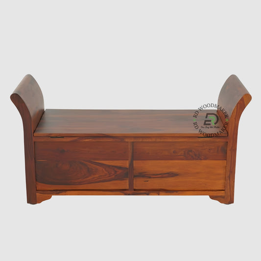 CURVED ARMREST WOODEN STORAGE BENCH TRUNK WITH SEAT