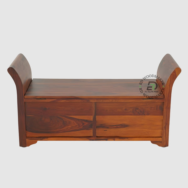CURVED ARMREST WOODEN STORAGE BENCH TRUNK WITH SEAT