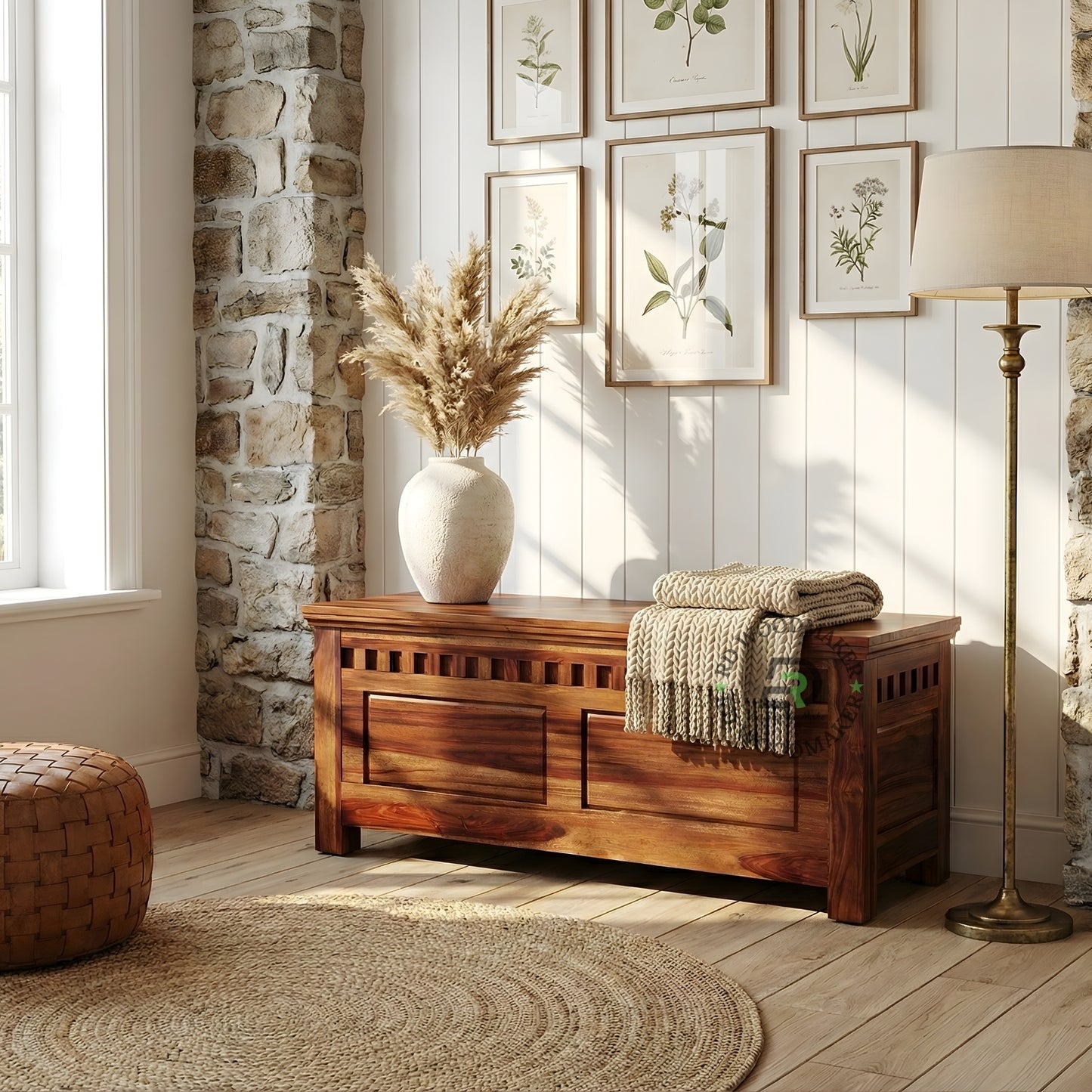 MINIMALIST SOLID WOOD STORAGE BENCH TRUNK