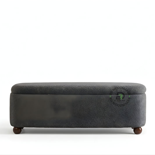 UPHOLSTERED STORAGE OTTOMAN WOODEN TRUNK BENCH WITH FABRIC FINISH