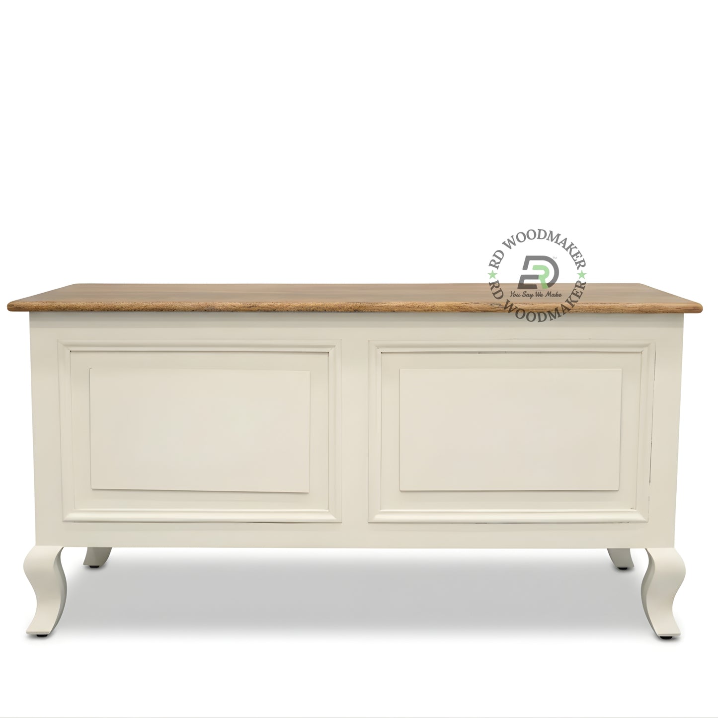 DUAL TONE CLASSIC STORAGE TRUNK WITH WOODEN TOP AND CURVED LEGS