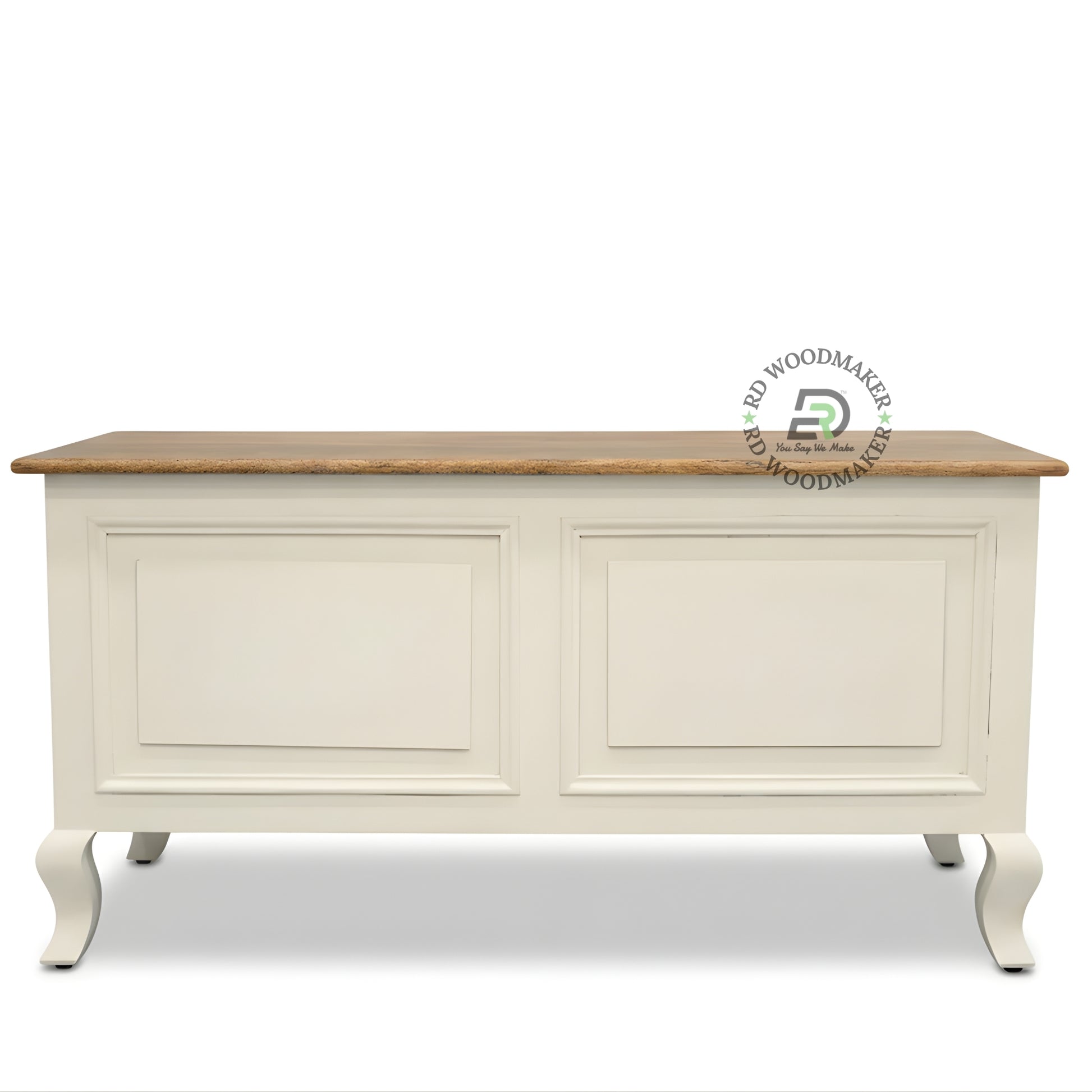 DUAL TONE CLASSIC STORAGE TRUNK WITH WOODEN TOP AND CURVED LEGS