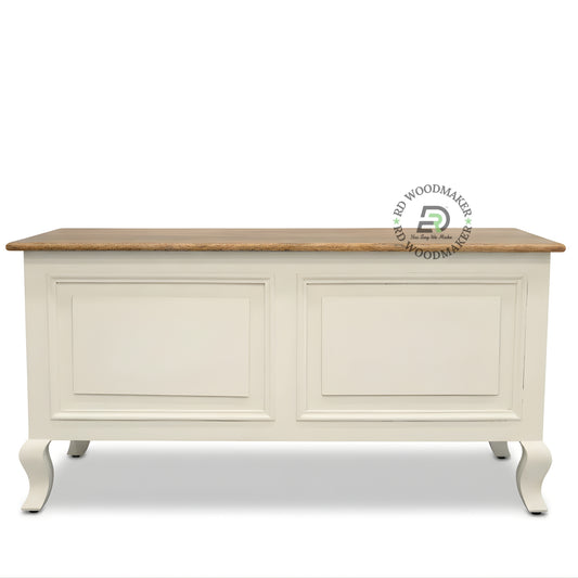 DUAL TONE CLASSIC STORAGE TRUNK WITH WOODEN TOP AND CURVED LEGS