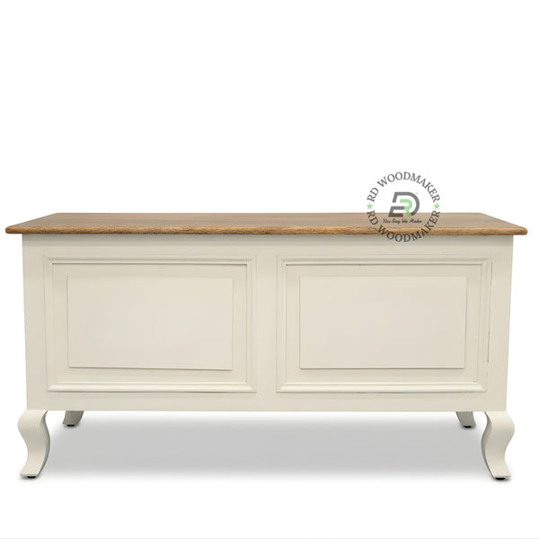 DUAL TONE CLASSIC STORAGE TRUNK WITH WOODEN TOP AND CURVED LEGS