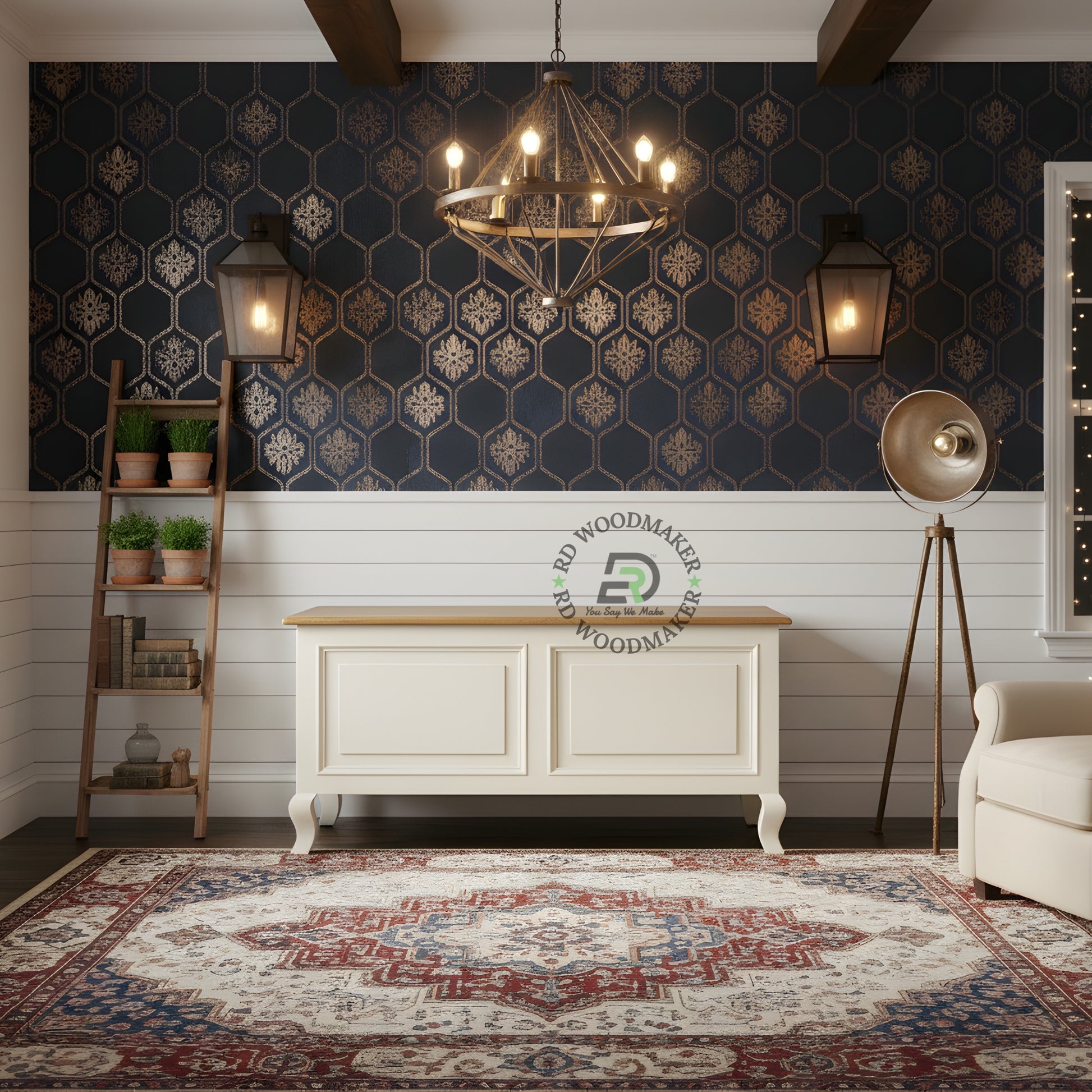 DUAL TONE CLASSIC STORAGE TRUNK WITH WOODEN TOP AND CURVED LEGS