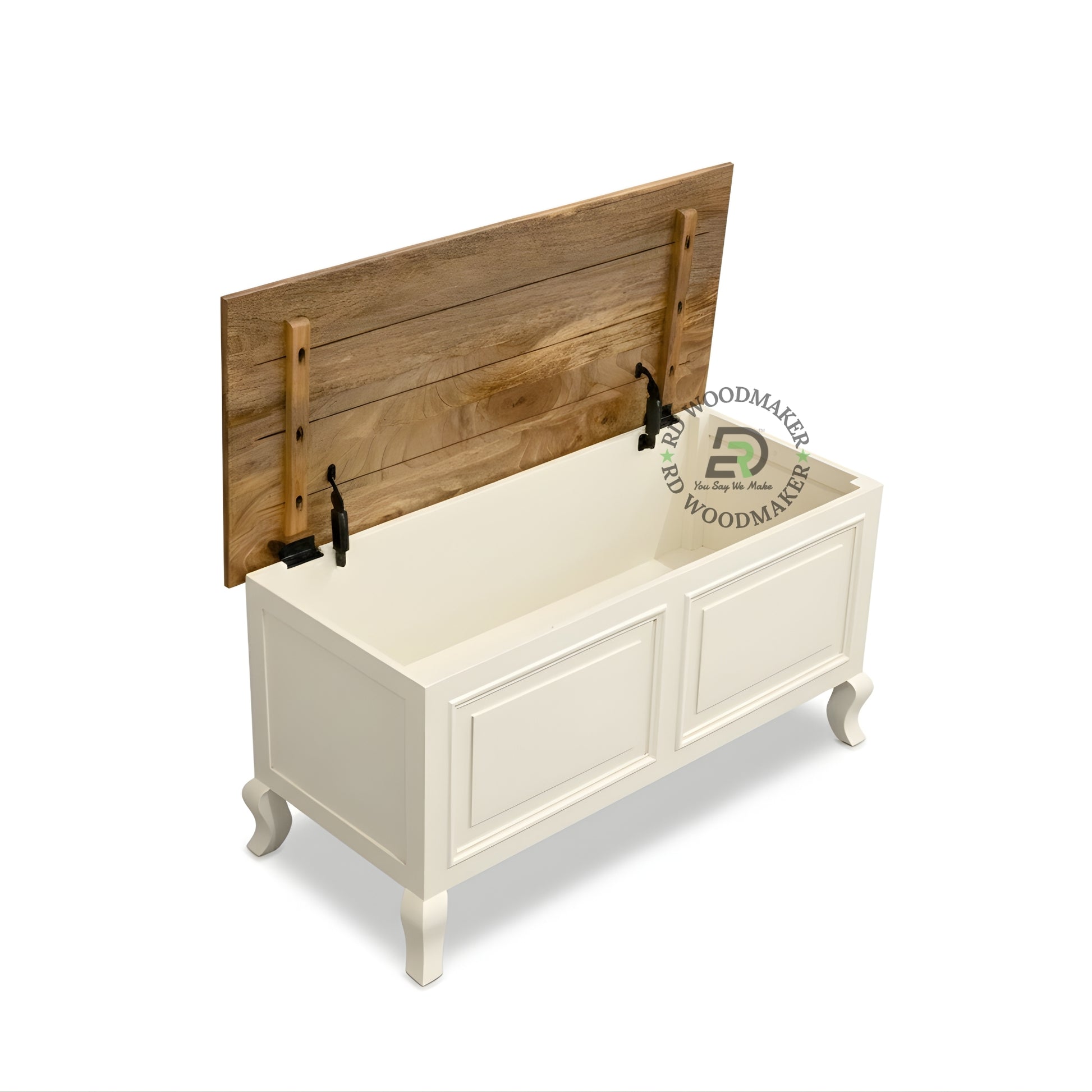 DUAL TONE CLASSIC STORAGE TRUNK WITH WOODEN TOP AND CURVED LEGS