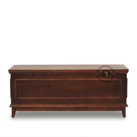 CLASSIC PANELLED SOLID WOOD STORAGE TRUNK WITH ELEGANT BASE DESIGN