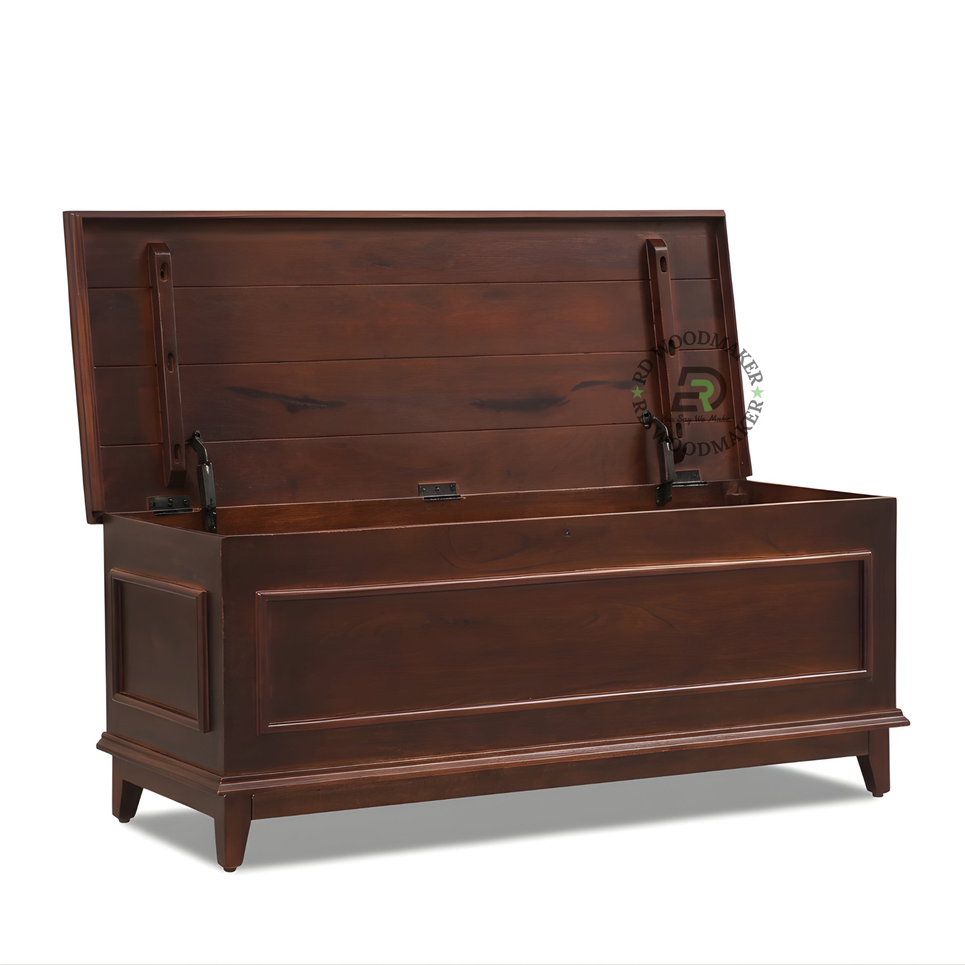 CLASSIC PANELLED SOLID WOOD STORAGE TRUNK WITH ELEGANT BASE DESIGN