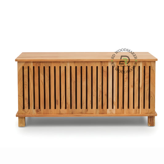VENTILATED SLATTED SOLID WOOD STORAGE TRUNK WITH MODERN DESIGN