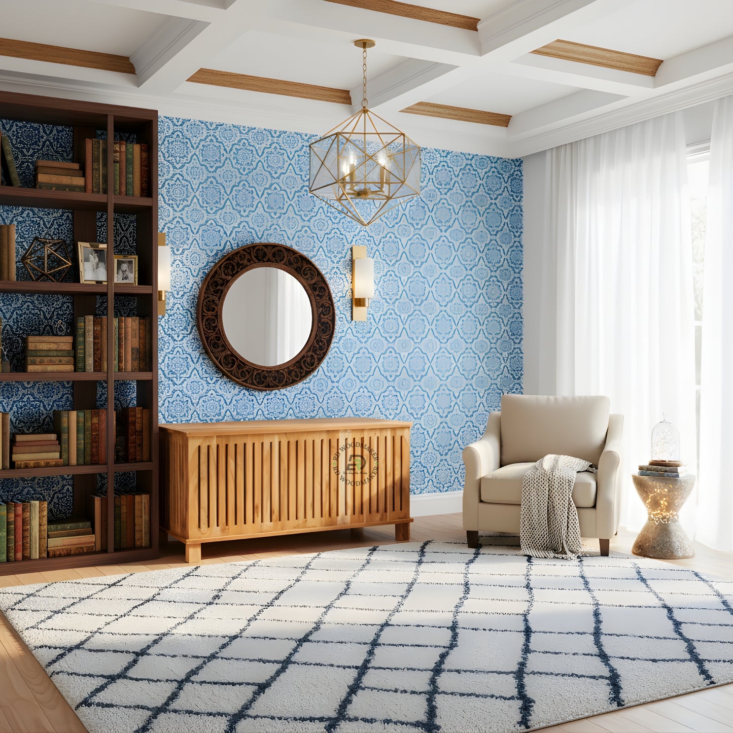 VENTILATED SLATTED SOLID WOOD STORAGE TRUNK WITH MODERN DESIGN