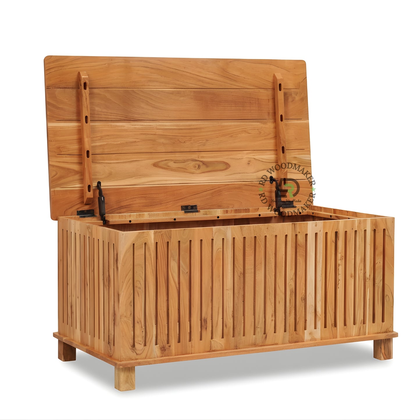 VENTILATED SLATTED SOLID WOOD STORAGE TRUNK WITH MODERN DESIGN