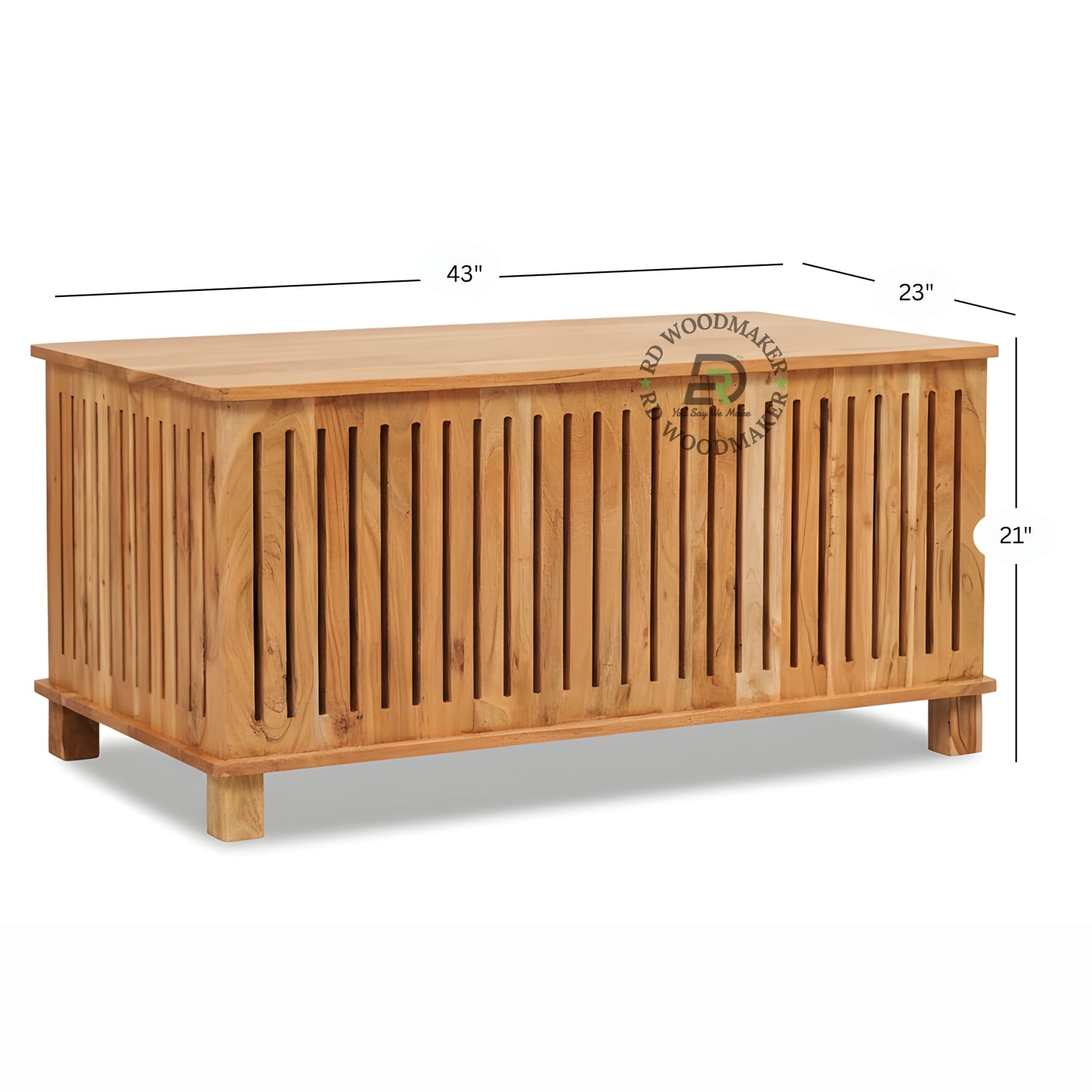 VENTILATED SLATTED SOLID WOOD STORAGE TRUNK WITH MODERN DESIGN