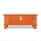TRADITIONAL ORANGE CARVED WOODEN STORAGE TRUNK WITH METAL LOCK