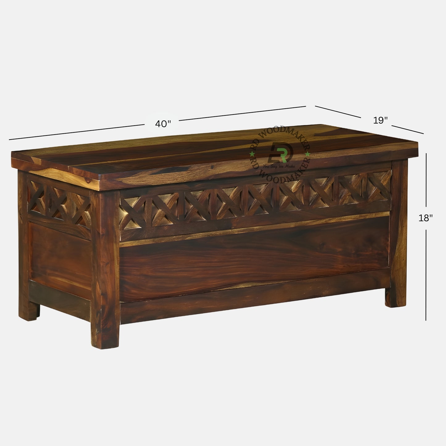 MODERN GEOMETRIC DESIGN SHEESHAM WOOD STORAGE TRUNK