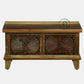 VINTAGE SUNBURST CARVED WOODEN STORAGE TRUNK WITH DISTRESSED