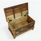 VINTAGE SUNBURST CARVED WOODEN STORAGE TRUNK WITH DISTRESSED
