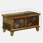 VINTAGE SUNBURST CARVED WOODEN STORAGE TRUNK WITH DISTRESSED