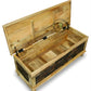 RUSTIC PATCHWORK WOODEN STORAGE TRUNK WITH MULTI-TONE PANEL DESIGN