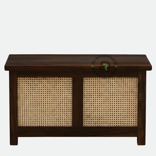 CLASSIC CANE PANEL WOODEN STORAGE TRUNK WITH DARK FINISH