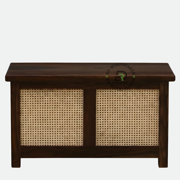 CLASSIC CANE PANEL WOODEN STORAGE TRUNK WITH DARK FINISH