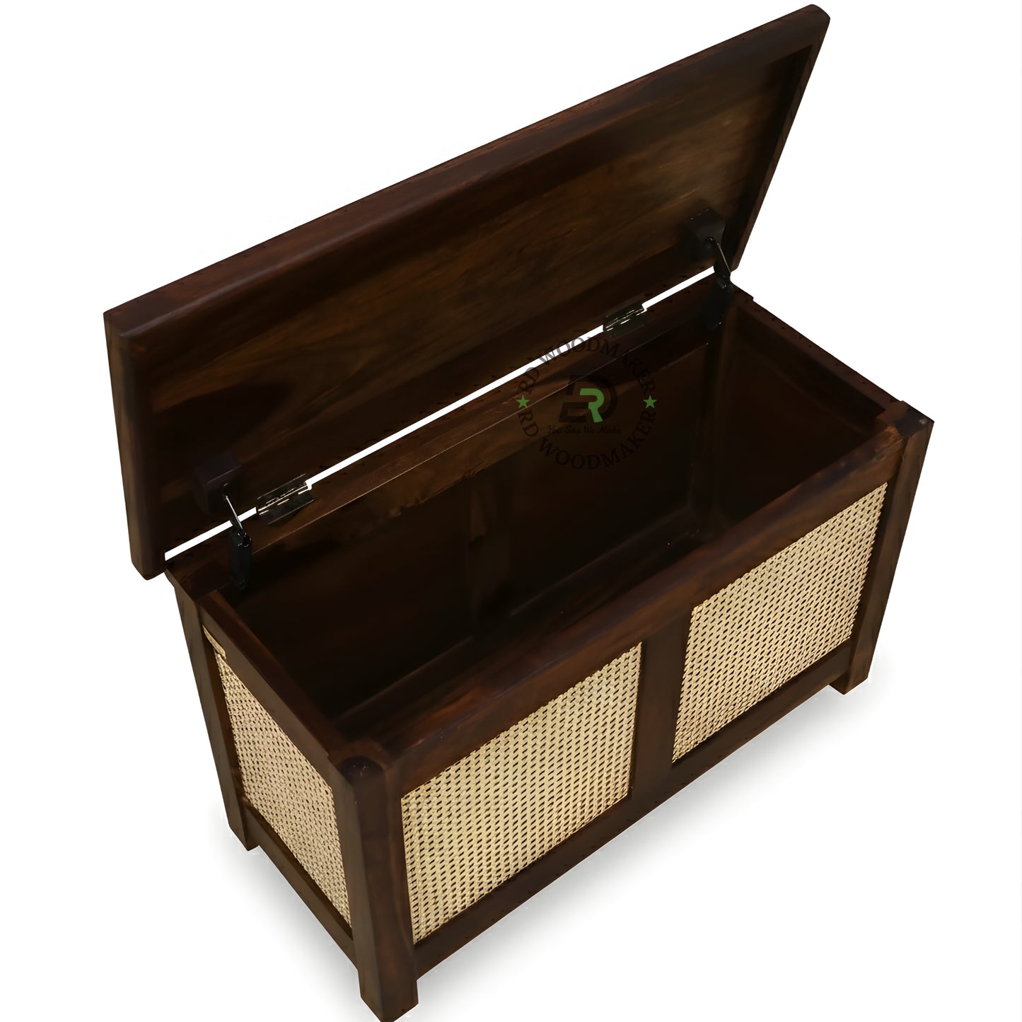 CLASSIC CANE PANEL WOODEN STORAGE TRUNK WITH DARK FINISH