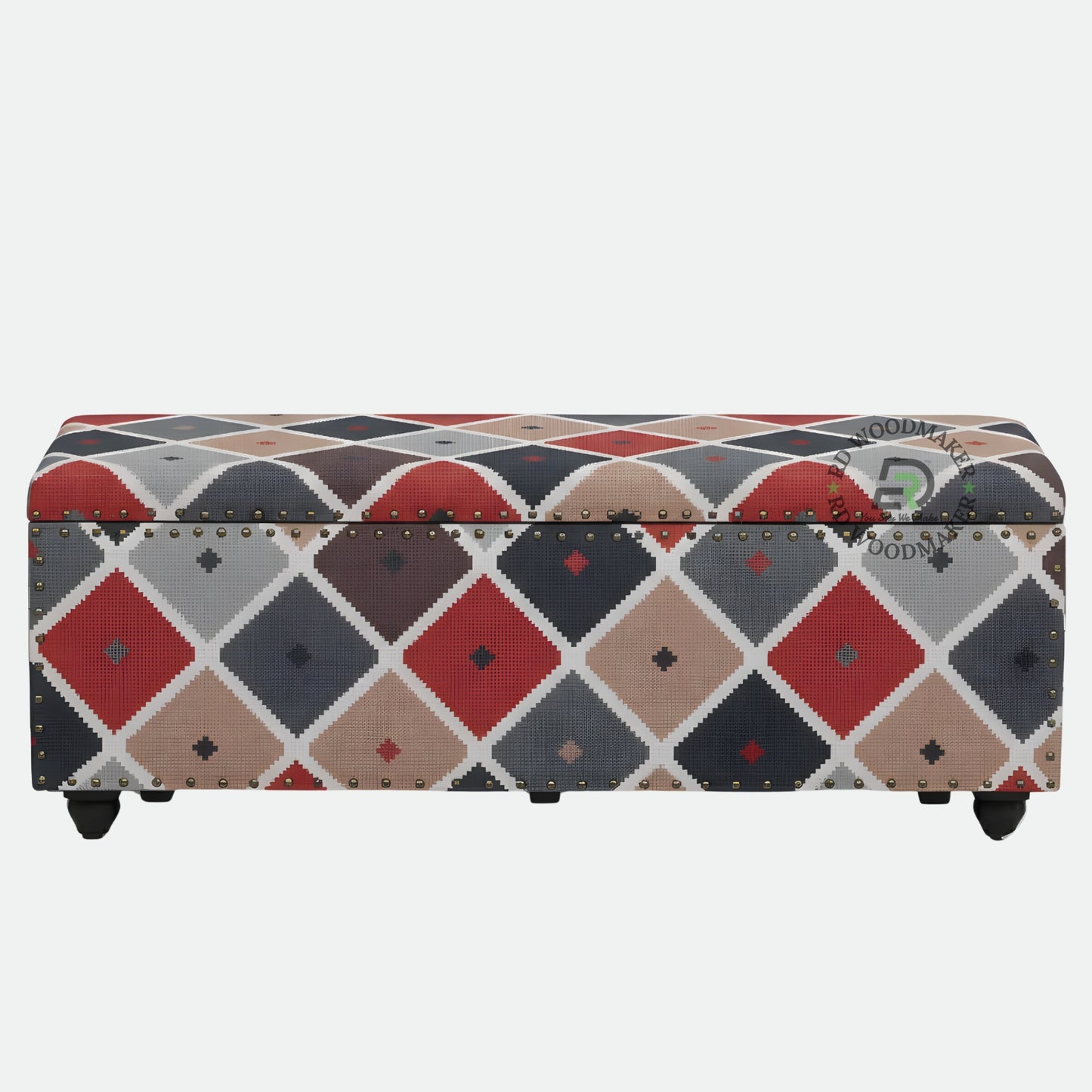 UPHOLSTERED GEOMETRIC FABRIC STORAGE TRUNK WITH PADDED TOP