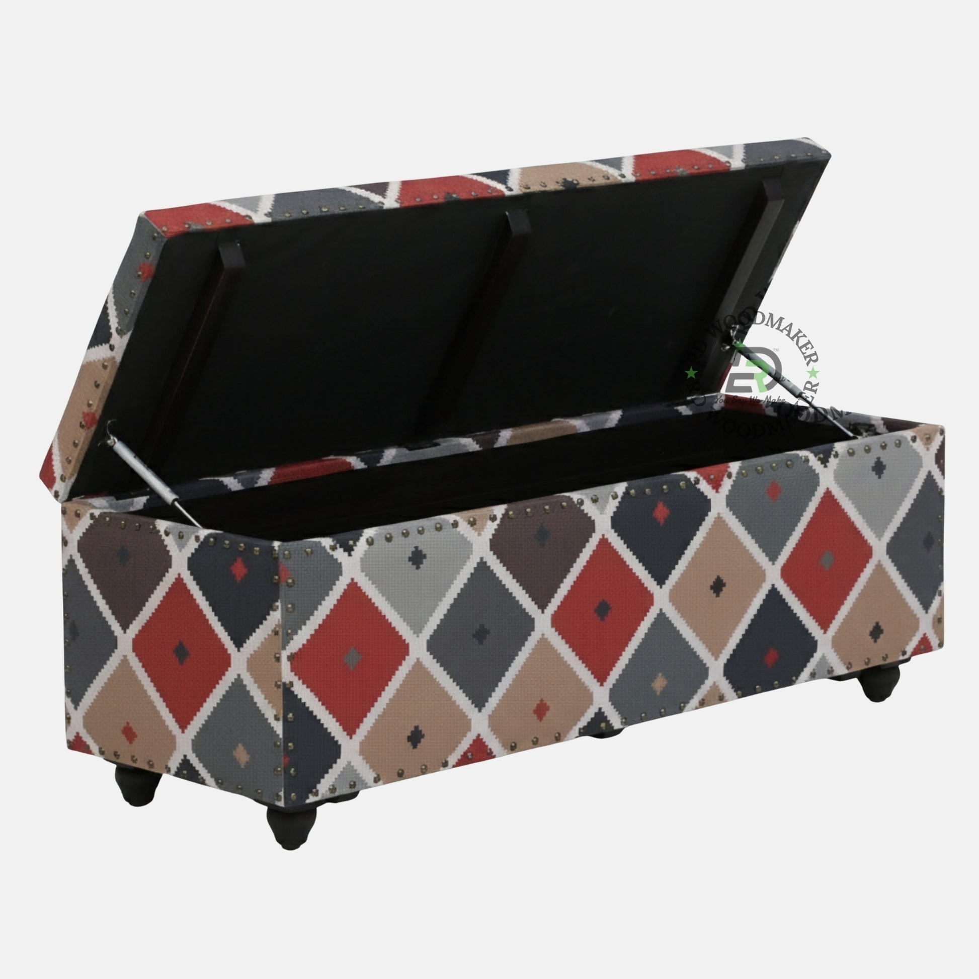 UPHOLSTERED GEOMETRIC FABRIC STORAGE TRUNK WITH PADDED TOP
