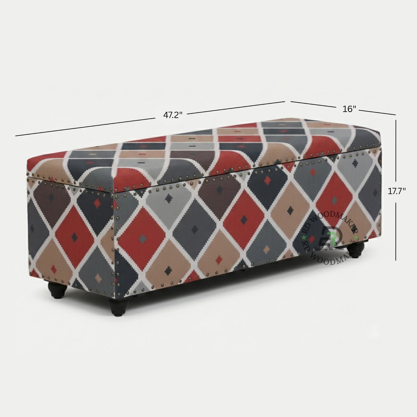 UPHOLSTERED GEOMETRIC FABRIC STORAGE TRUNK WITH PADDED TOP