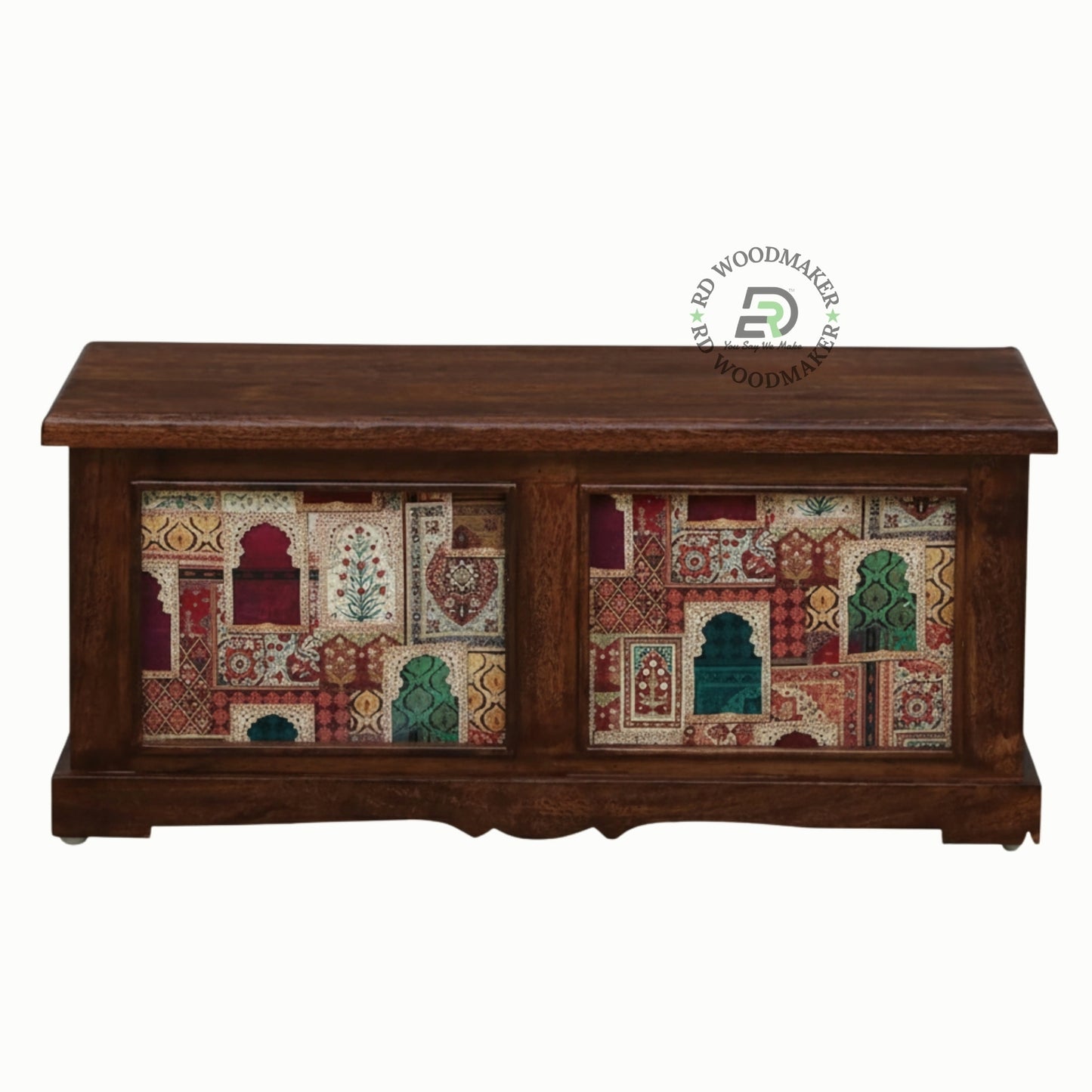 ETHNIC PRINT PANEL WOODEN STORAGE TRUNK