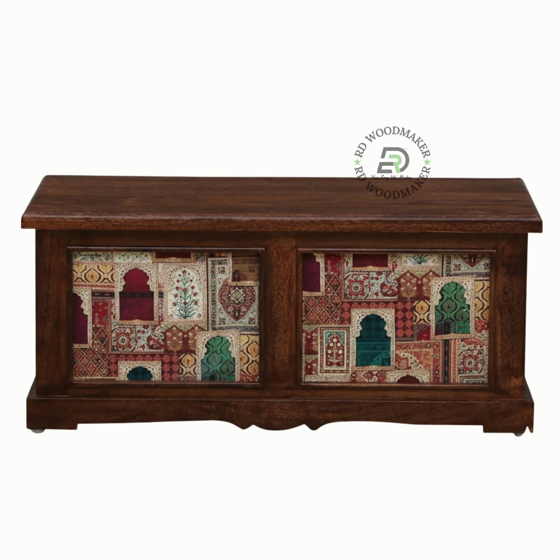 ETHNIC PRINT PANEL WOODEN STORAGE TRUNK
