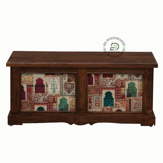 ETHNIC PRINT PANEL WOODEN STORAGE TRUNK