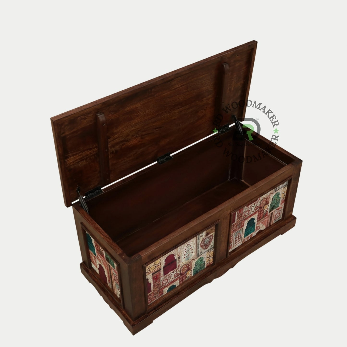 ETHNIC PRINT PANEL WOODEN STORAGE TRUNK