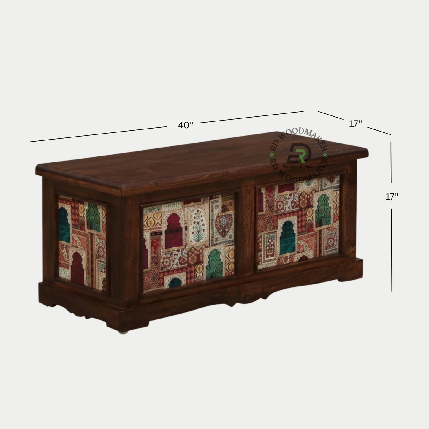 ETHNIC PRINT PANEL WOODEN STORAGE TRUNK