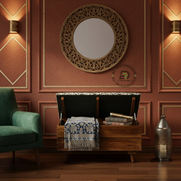 UPHOLSTERED TOP WOODEN STORAGE BENCH TRUNK