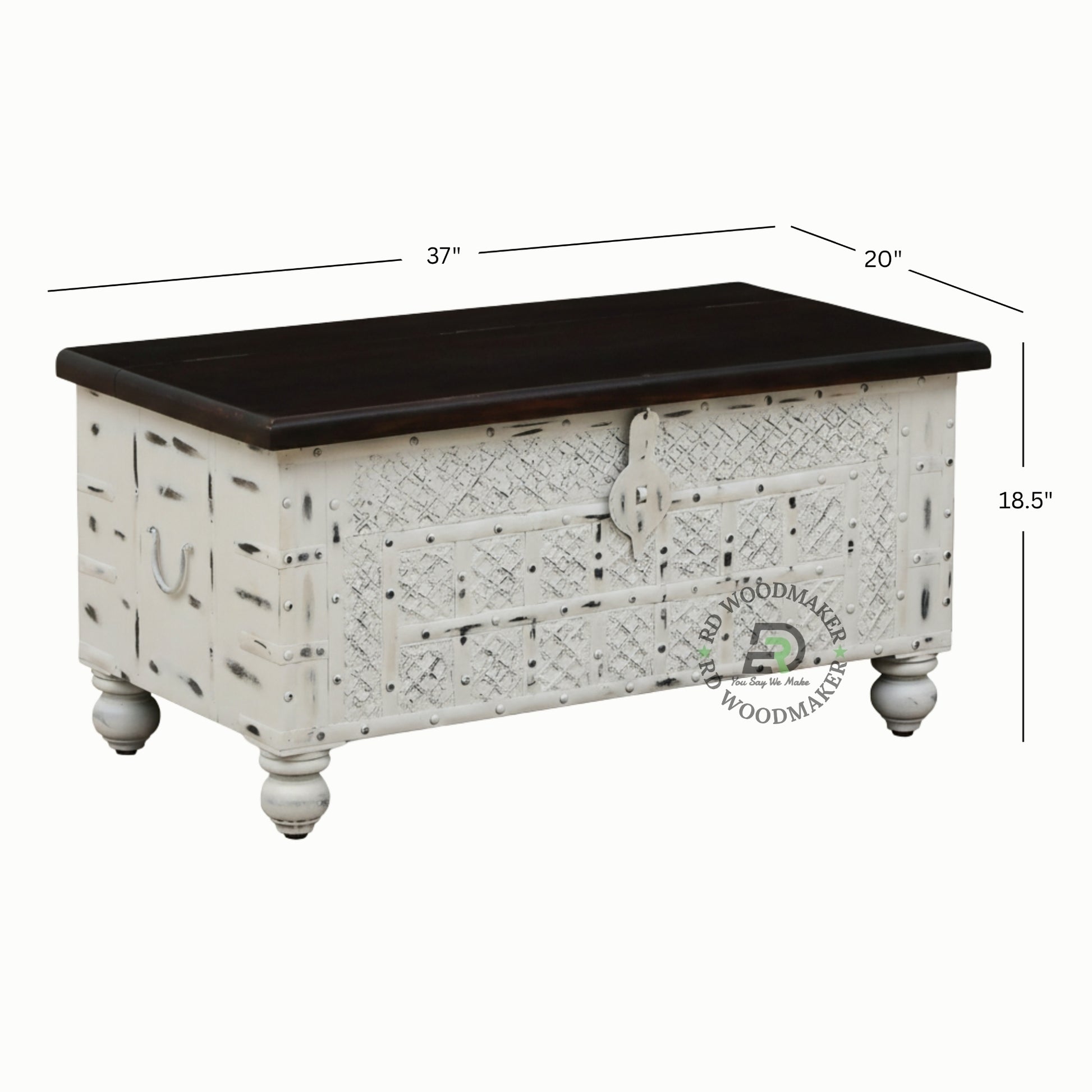 VINTAGE WHITE DISTRESSED WOODEN STORAGE TRUNK