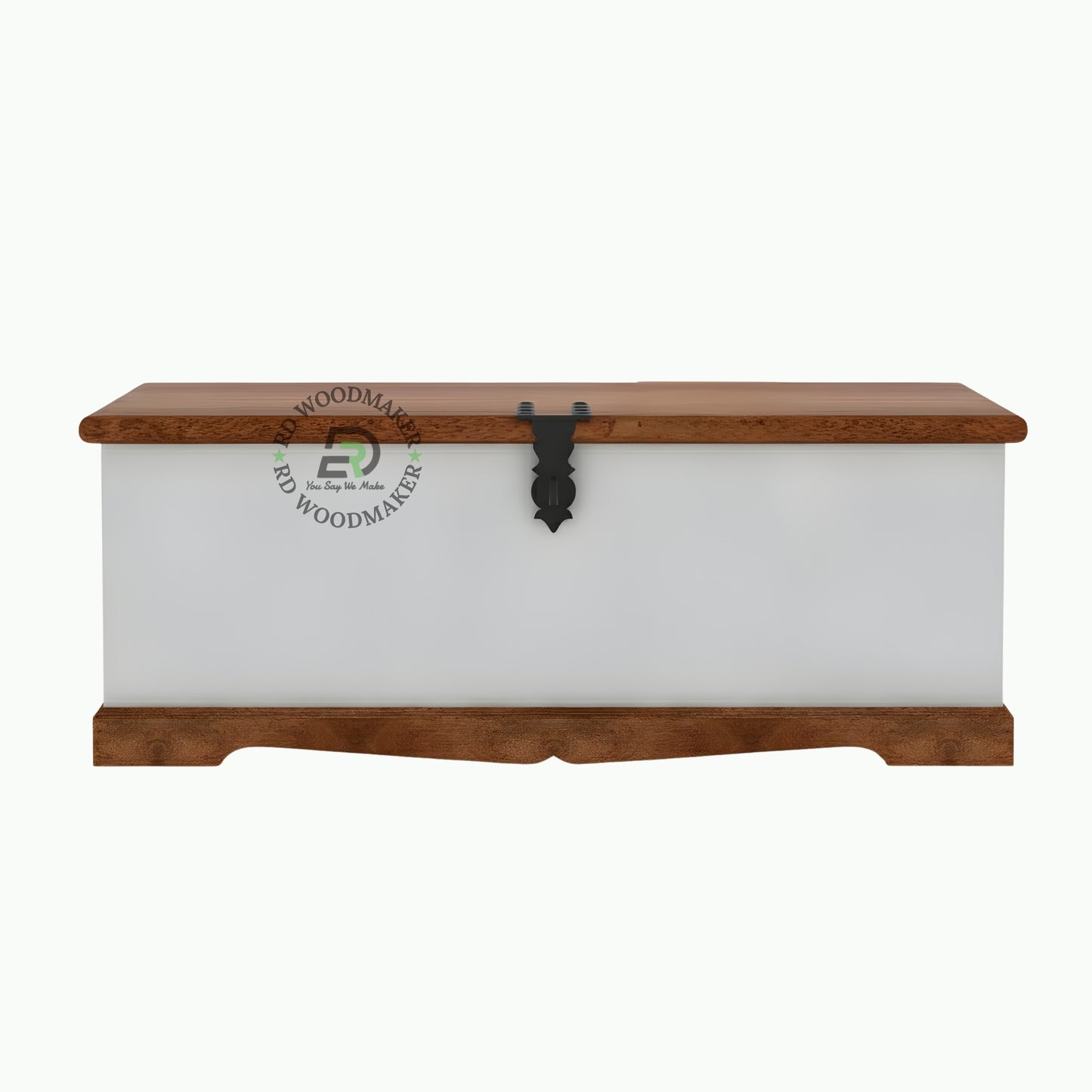 MODERN WHITE WOOD STORAGE TRUNK WITH METAL LOCK
