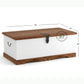 MODERN WHITE WOOD STORAGE TRUNK WITH METAL LOCK