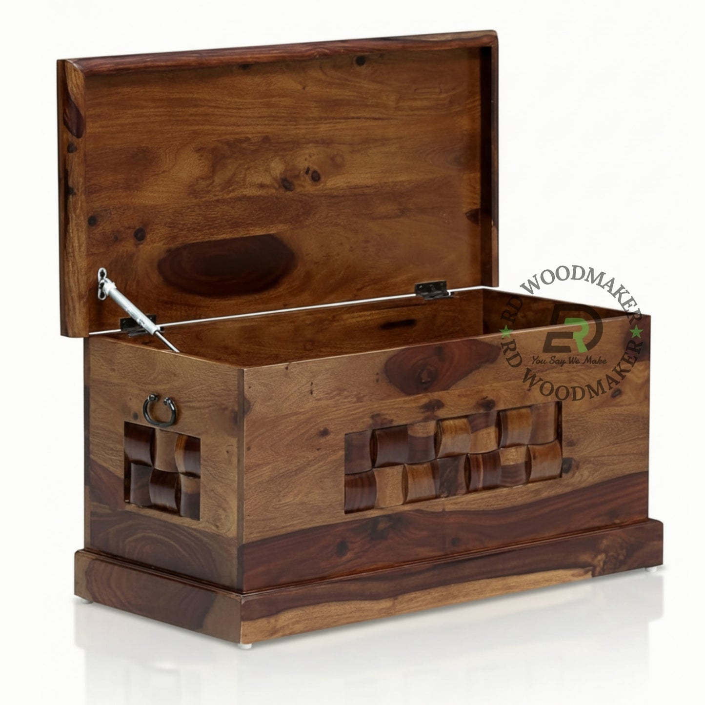 SOLID SHEESHAM WOOD CARVED PANEL STORAGE TRUNK