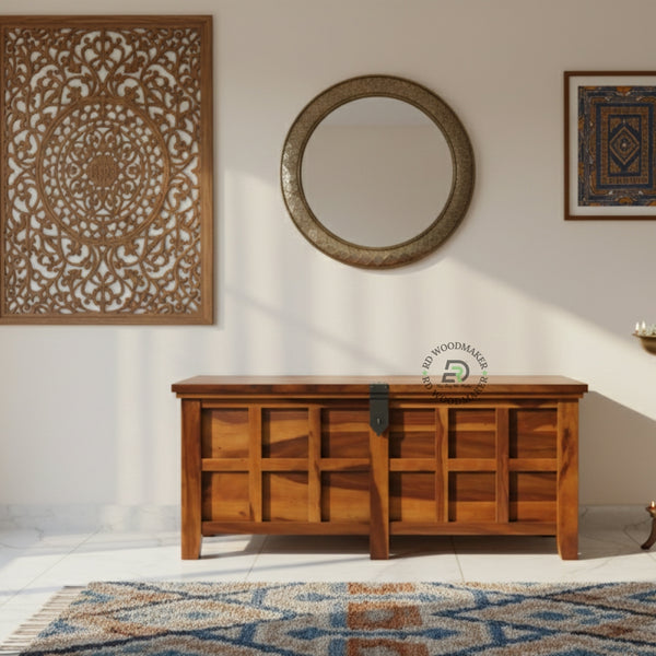 CLASSIC LARGE WOODEN STORAGE TRUNK WITH LOCKING SYSTEM