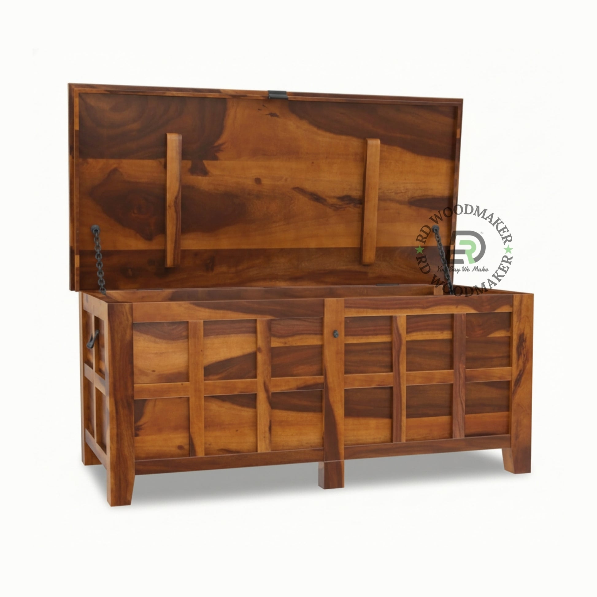 CLASSIC LARGE WOODEN STORAGE TRUNK WITH LOCKING SYSTEM