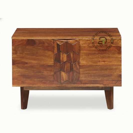 MODERN GEOMETRIC PANEL SHEESHAM WOOD STORAGE TRUNK