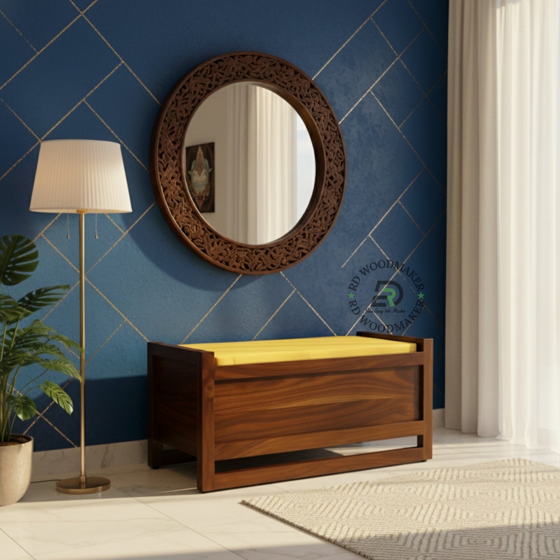 UPHOLSTERED TOP WOODEN STORAGE BENCH TRUNK